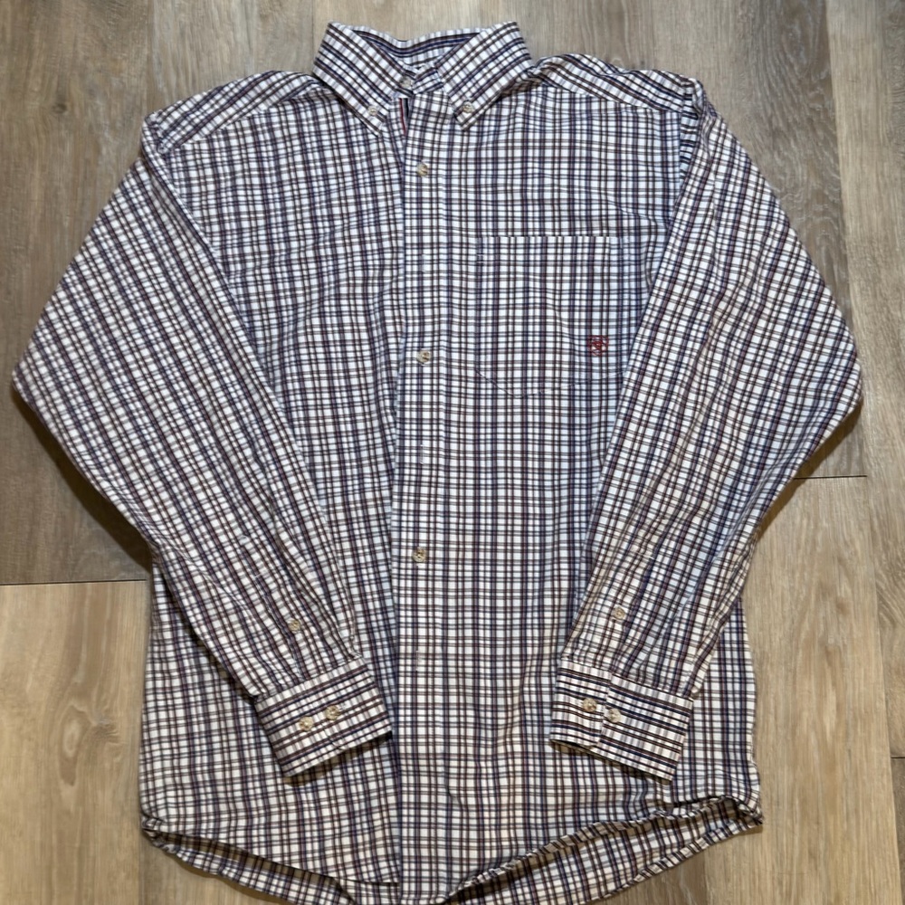 Ariat Men's Navy, White & Burgundy Plaid Button-Down Shirt